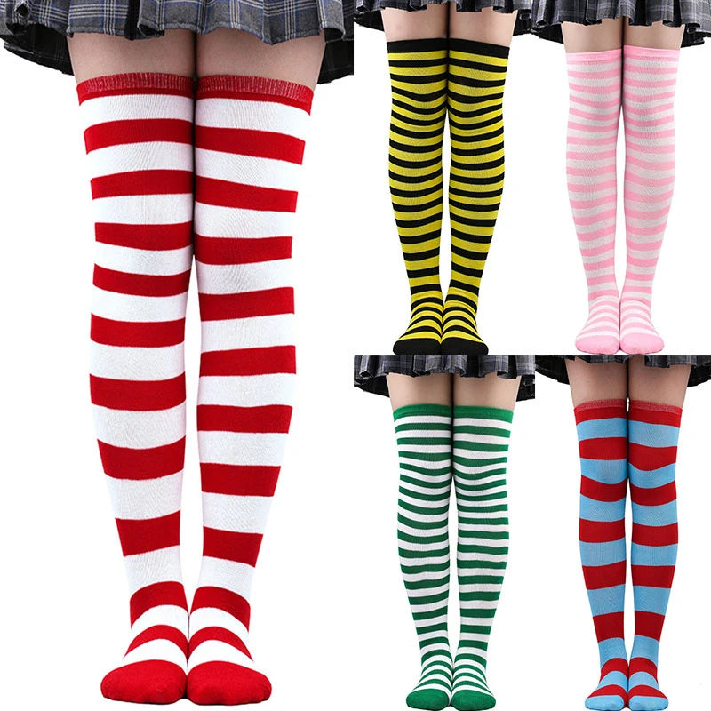 1 Set Damen Mädchen Overknee Lange Gestreifte Bedruckte Oberschenkelhohe Baumwollsocken Armstulpen Handschuhe Süße Niedliche Plus Size Overknee-Socken