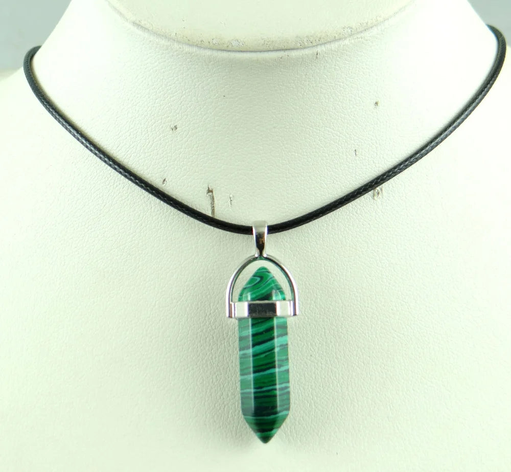 Natural Stone Crystal Hexagonal Pendant — Quartz, Tiger Eye & More