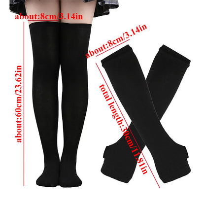 1 Set Damen Mädchen Overknee Lange Gestreifte Bedruckte Oberschenkelhohe Baumwollsocken Armstulpen Handschuhe Süße Niedliche Plus Size Overknee-Socken