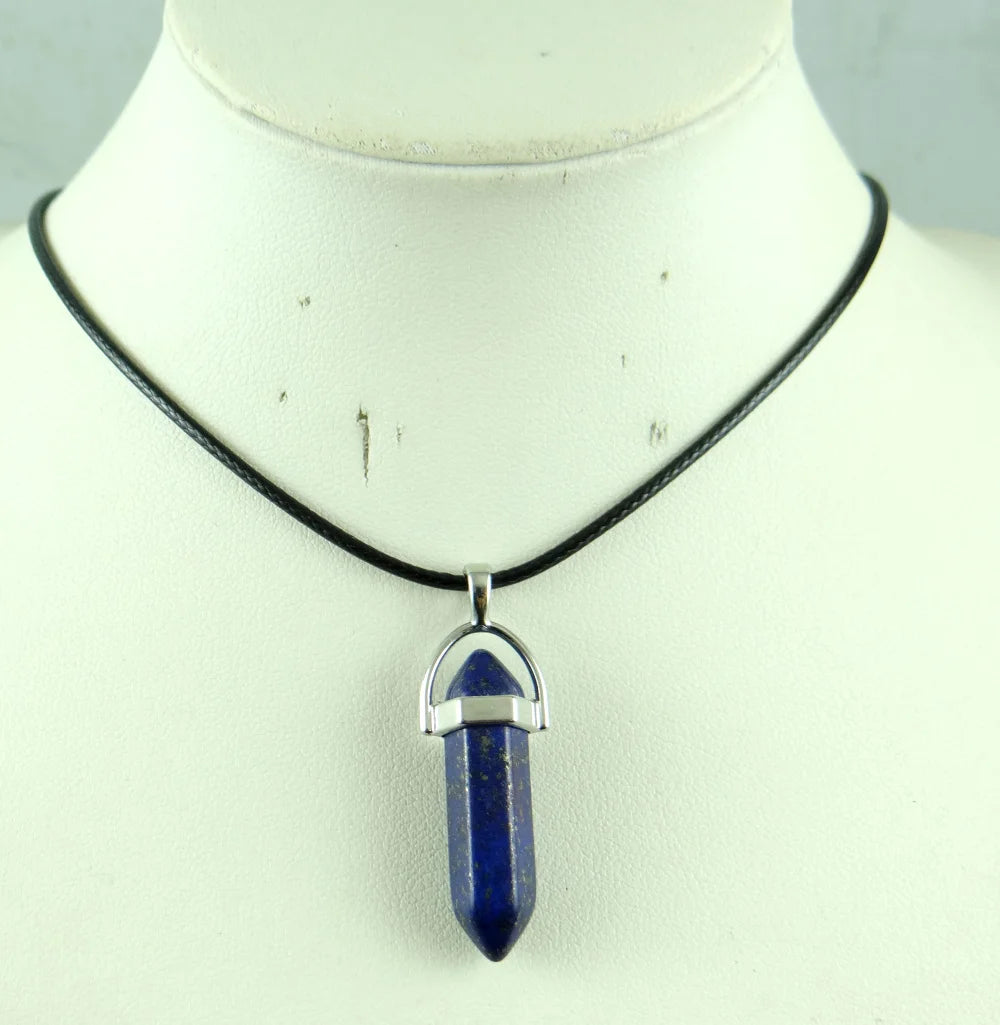Natural Stone Crystal Hexagonal Pendant — Quartz, Tiger Eye & More