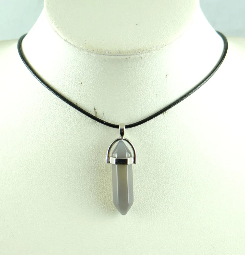 Natural Stone Crystal Hexagonal Pendant — Quartz, Tiger Eye & More