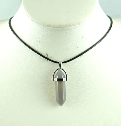 Natural Stone Crystal Hexagonal Pendant — Quartz, Tiger Eye & More