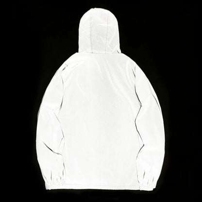 NEUE GRÖSSE Nacht-Reflektierende Jacken Doppeltes Gewebe Windbreaker Kapuzenjacke Herren Hip Hop Tänzer Wasserdichte Reißverschlussmäntel Oberbekleidung