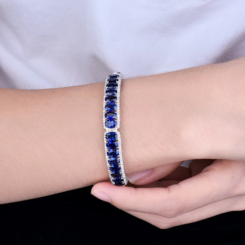 Sapphire Bangles White Gold 18K Shining Diamonds Natural Blue Sapphire Bracelets