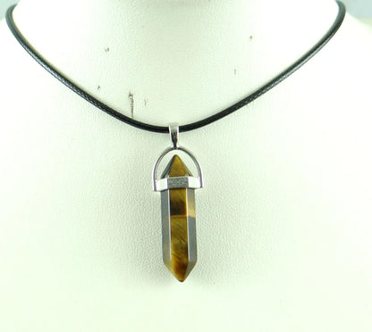 Natural Stone Crystal Hexagonal Pendant — Quartz, Tiger Eye & More