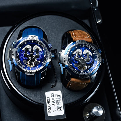 Reef Tiger/RT Luxusmarke Blaue Militär-Herrenuhr Lederarmband Stahl Automatikuhr Wasserdicht Relogio Masculino RGA3503