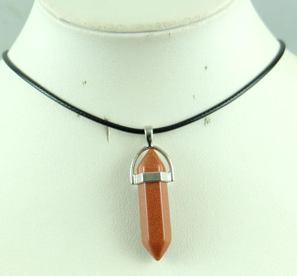 Natural Stone Crystal Hexagonal Pendant — Quartz, Tiger Eye & More