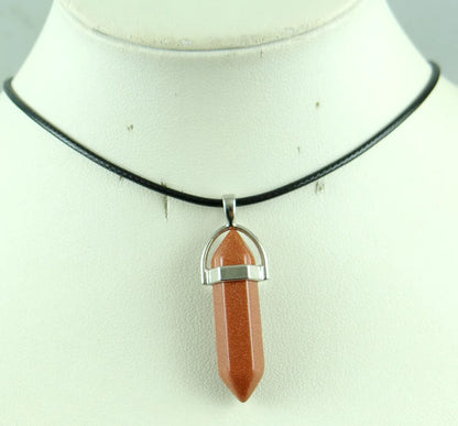 Natural Stone Crystal Hexagonal Pendant — Quartz, Tiger Eye & More