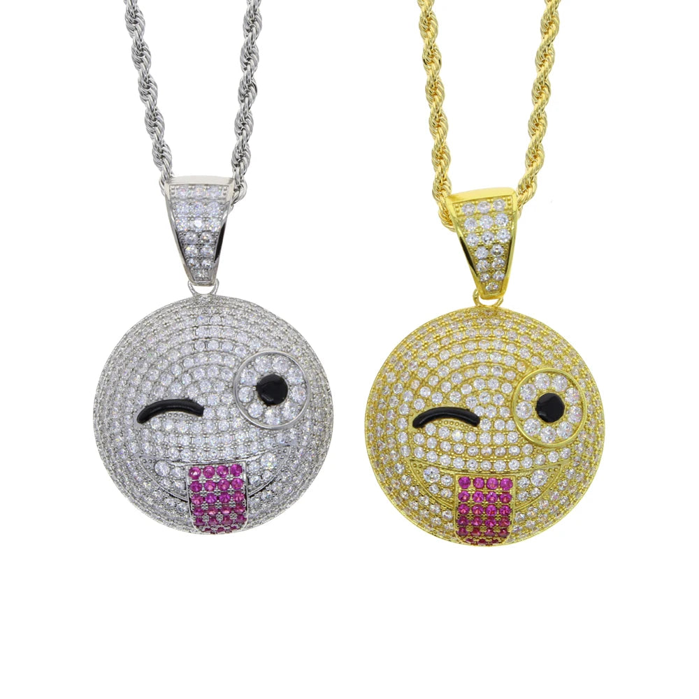 Gold Silber Farbe CZ Lustiger Gesichtsanhänger Halskette Iced Out Zirkonia Stern Herz Lächeln Charme Halsketten Männer Frauen Hip Hop Schmuck