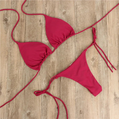 Sexy Damen Bikini 2025 Neu Push-Up BH Bikini Set Badeanzug Für Damen Einfarbig Schwarz Rot Blau Strandmode Damen Brustpolster Bademode