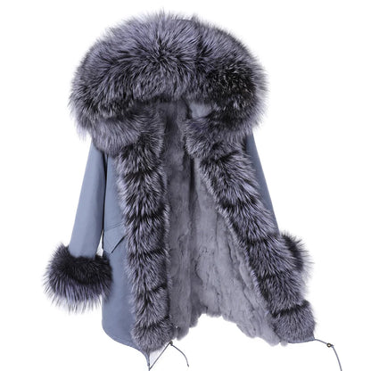 MAOMAOKONG Brand Long Winter Jacket Women Outwear Thick Parkas Natural Real Fox Fur Collar Coat Hooded Pink Female Clothing
