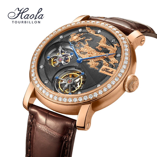 Luxury watch with intricate design and 'Haoda' branding on a white background