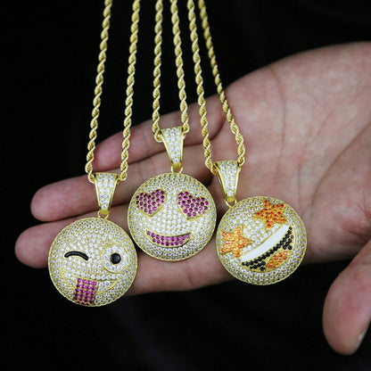Gold Silber Farbe CZ Lustiger Gesichtsanhänger Halskette Iced Out Zirkonia Stern Herz Lächeln Charme Halsketten Männer Frauen Hip Hop Schmuck