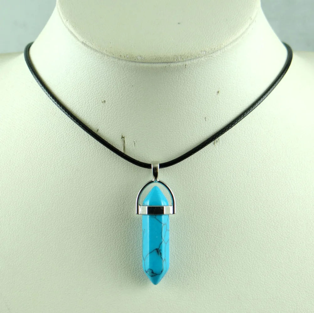 Natural Stone Crystal Hexagonal Pendant — Quartz, Tiger Eye & More