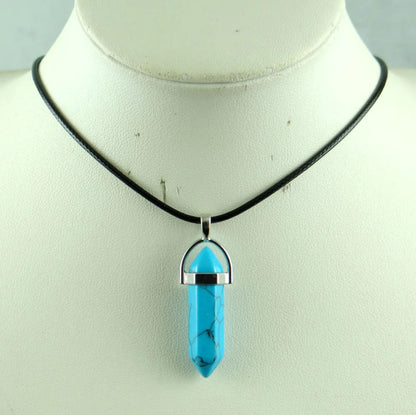 Natural Stone Crystal Hexagonal Pendant — Quartz, Tiger Eye & More