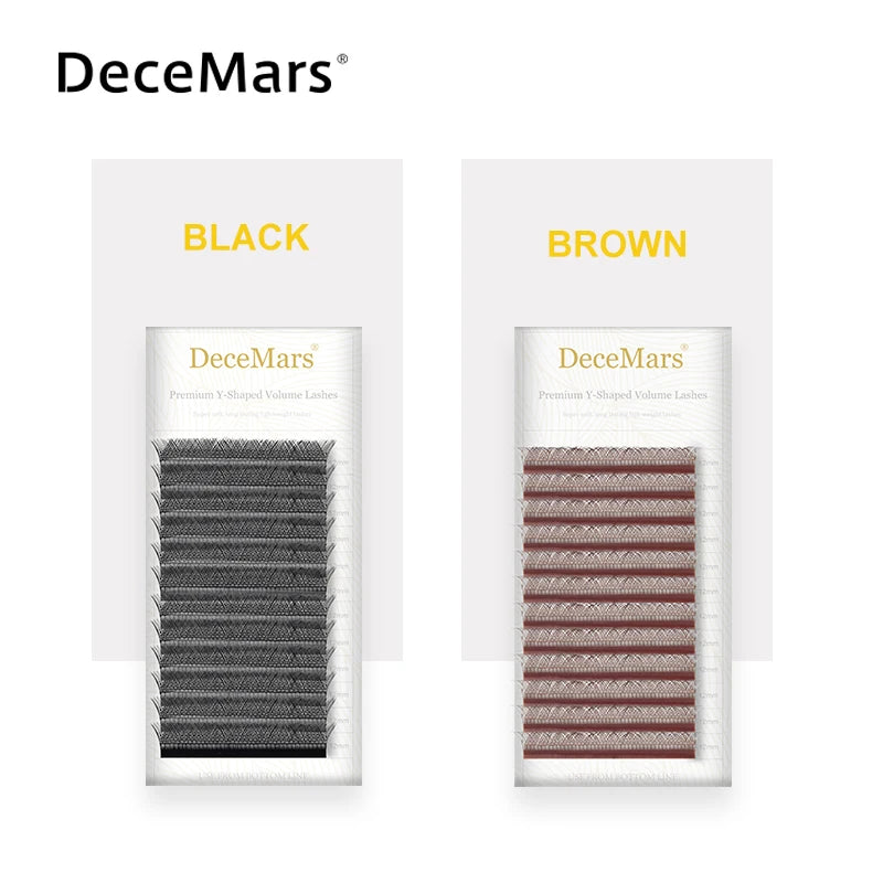 DeceMars YY Form Schwarzbraune Wimpernverlängerungen Zweispitzen-Wimpern C/D Biegung Hohe Qualität Einzeln
