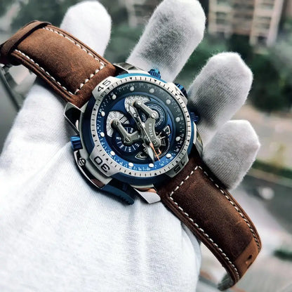 Reef Tiger/RT Luxusmarke Blaue Militär-Herrenuhr Lederarmband Stahl Automatikuhr Wasserdicht Relogio Masculino RGA3503