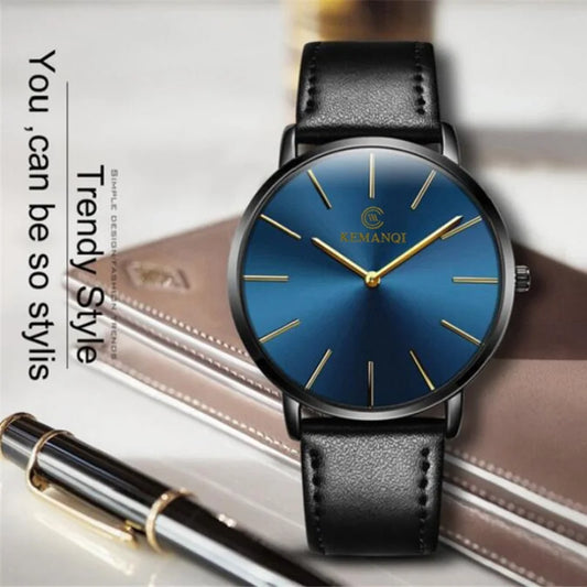 Luxury Men's Gold Ultra Thin Leather Quartz Watch
