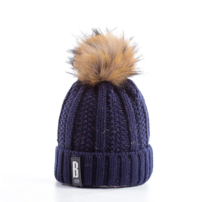 Neue Damenhüte, hohe Qualität, mit Pelz gefütterte Bommeln, Wintermütze, stylische Wollmützen für Damen, warme, dicke Streetwear-Strickmütze