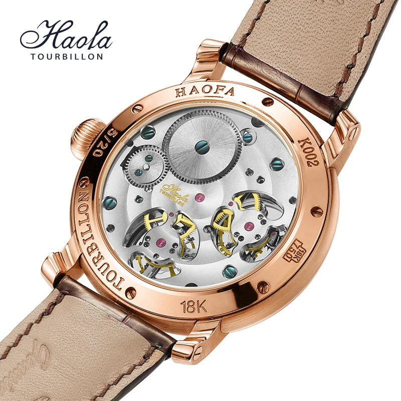 18K Gold Double Tourbillon Movement Skeleton Watch Mechanical Diamond Rose Watch Sapphire