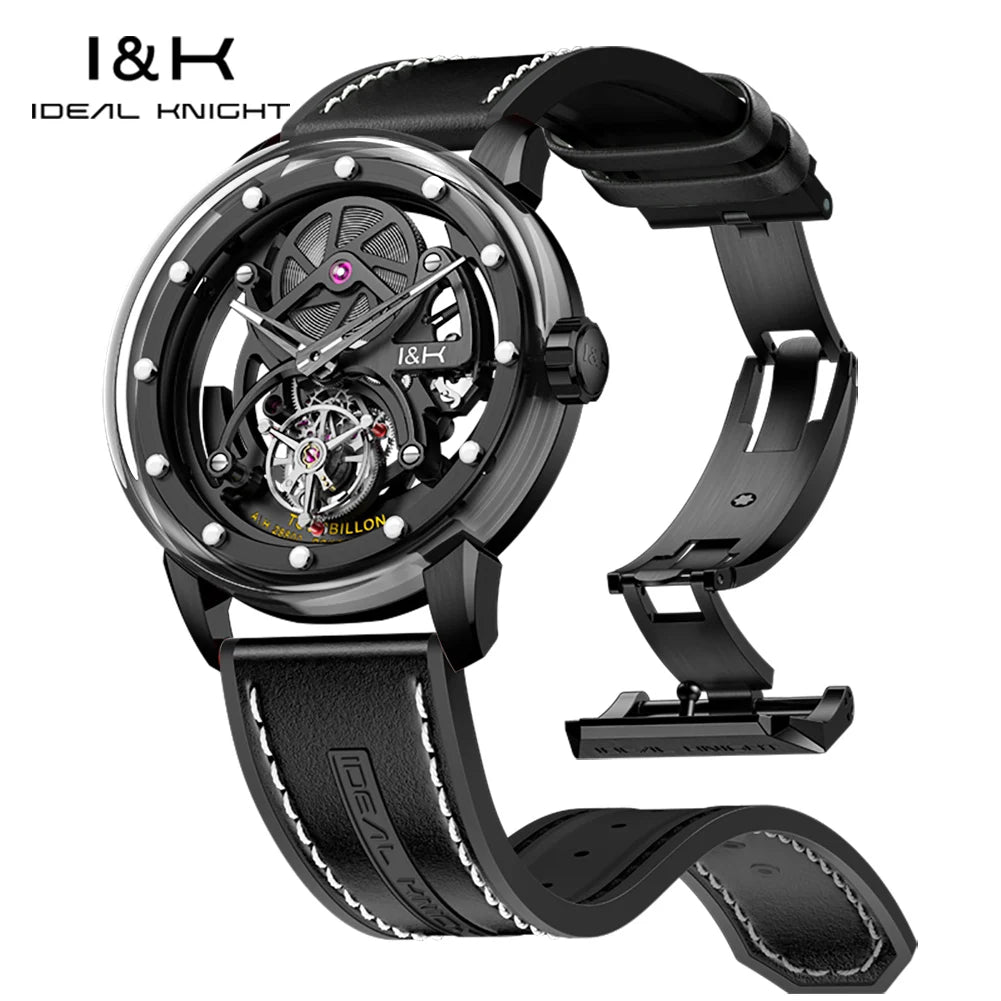 IDEAL KNIGHT Watches Brand Advanced Tourbillon Skeleton Automatic Mechanical Watch Waterproof Luminous