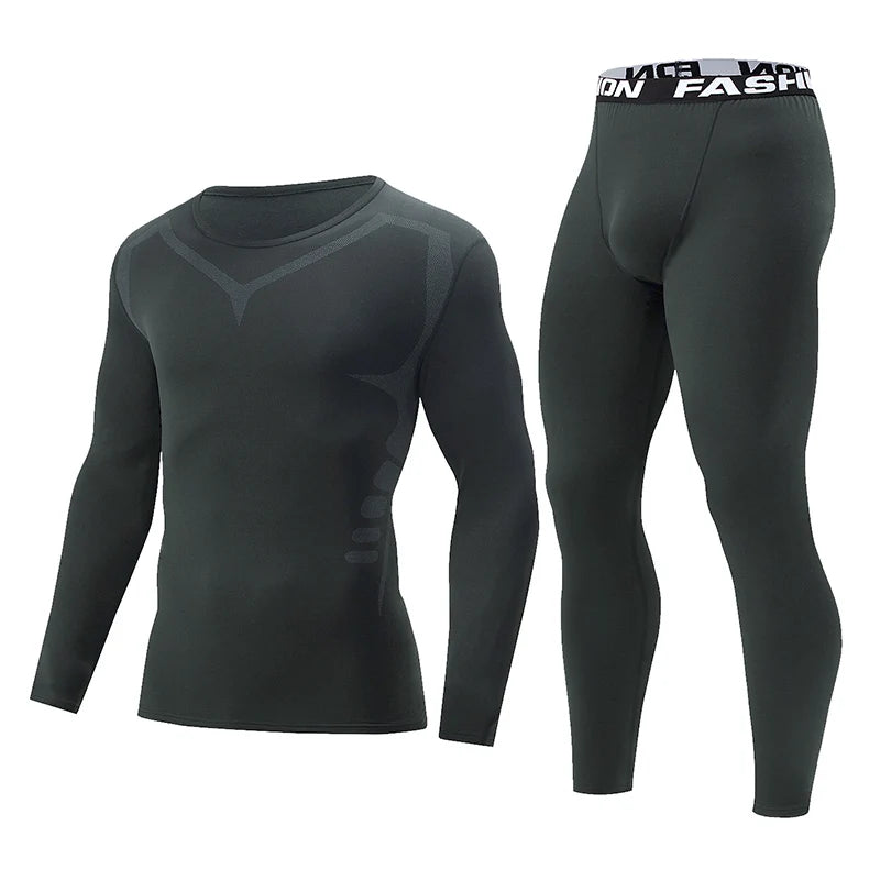 2er-Set Herbst/Winter Herren Sport- und Freizeit Thermo-Unterwäsche-Set Bequem, stark dehnbar, Sportler-Rundhalsoberteil, vielseitige Hose