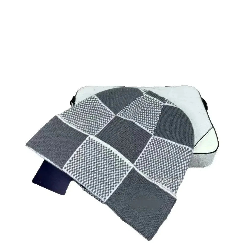 Warm Knitted Hat Winter Outdoor Unisex Fleece Lined Cuffed Scarf Design Fashionable Sporty Luxury Style Geometric Embroidery