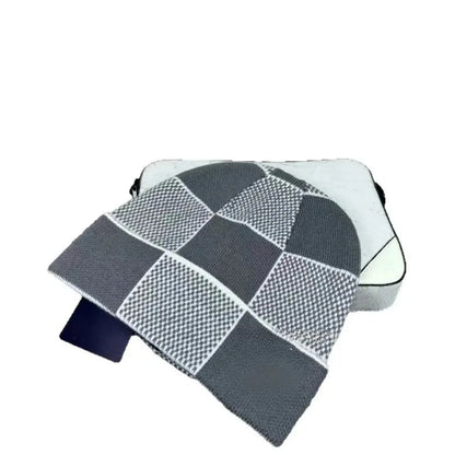 Warm Knitted Hat Winter Outdoor Unisex Fleece Lined Cuffed Scarf Design Fashionable Sporty Luxury Style Geometric Embroidery