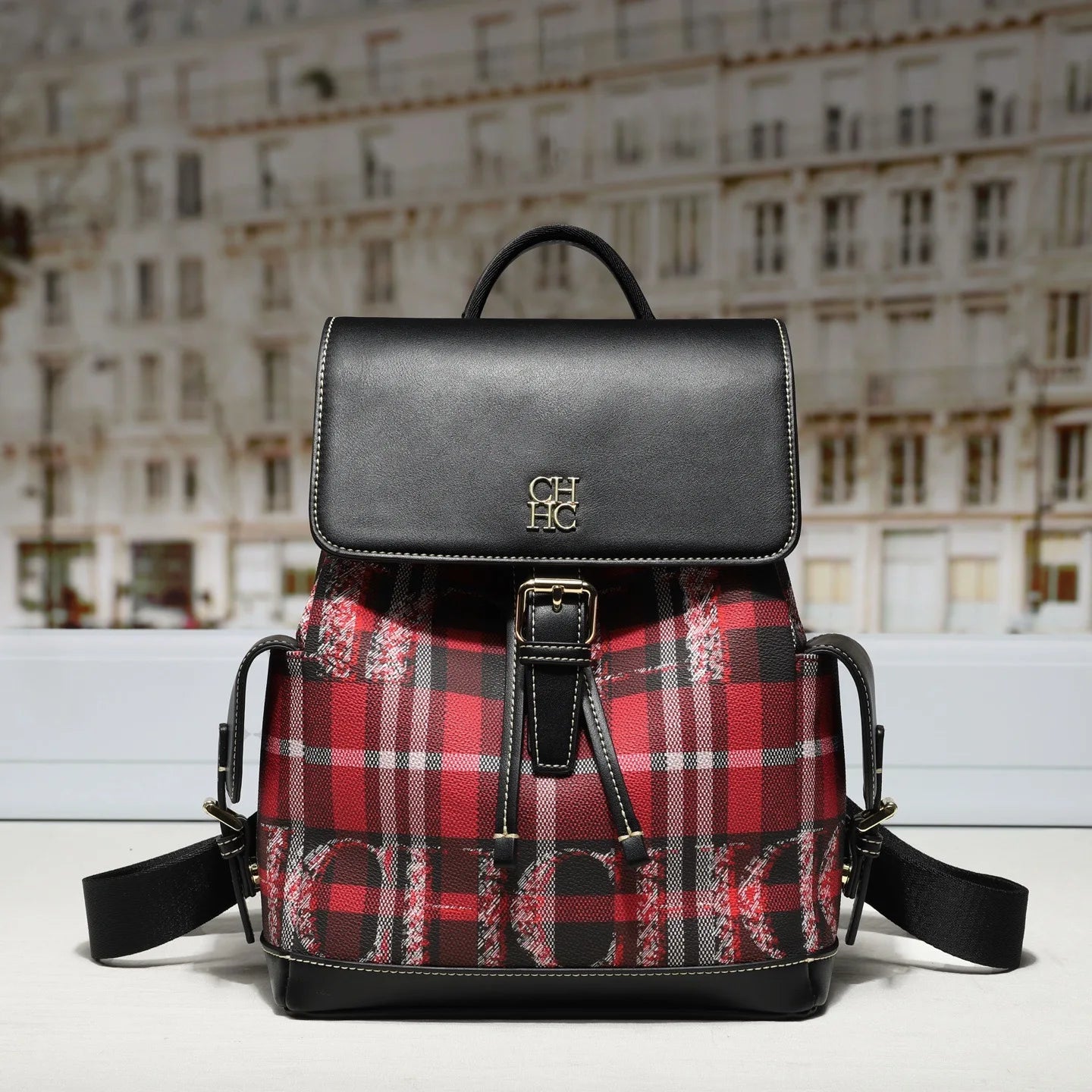 CH Fashion Color-Block Backpack Versatile Date-Night Backpack Preppy College-Style Student Book Bag Luxury-Inspired Women's Bag