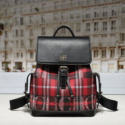 CH Fashion Color-Block Backpack Versatile Date-Night Backpack Preppy College-Style Student Book Bag Luxury-Inspired Women's Bag