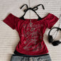 Millennium 2000er Y2K Crop Top Ästhetik Süßes und sexy Weste Damen ärmellose Freizeit Anime bedruckte Weste Harajuku rotes komplettes Outfit Em