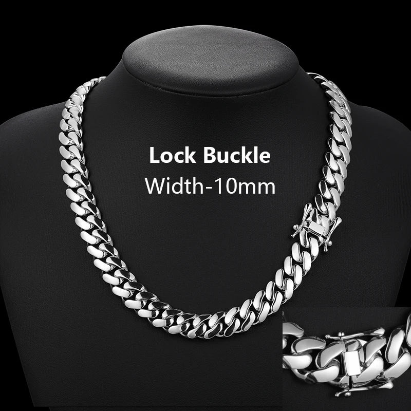Solid Heavy S925 Sterling Silver Miami Cuban Link Chain for Men 18K Gold 6mm-22mm Jewelry Choker Necklaces