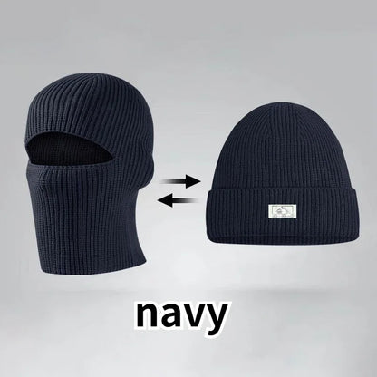 2 in1 Winter Mask Beanies Hats Warm Knitted Balaclava Hats Windproof Solid Full Face Ski Bonnet Tactical Cycling Earmuffs Cap