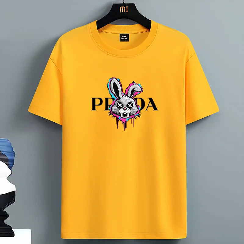 2025 Sommer Herren-T-Shirt Hohe Qualität 100 Baumwolle Hasenmotiv Lockerer Rundhals Herren Kurzarm Freizeit Für Herren T-Shirt Top