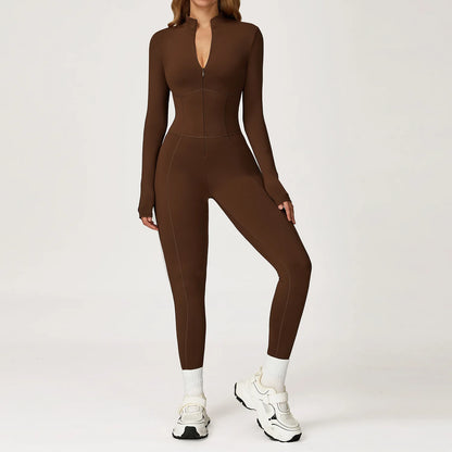 Women Gym Workout One-Piece Zipper Yoga Jumpsuit Outdoors Tracksuits Fitness Sports Bodysuit Female Running Sports Sexy Jumpsuit