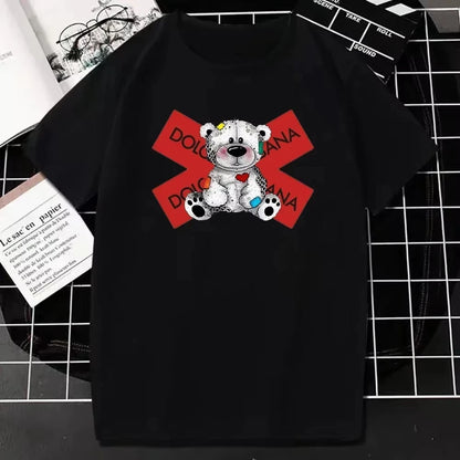 Kaufen Sie modische T-Shirts, kurzärmelige T-Shirts mit Sommer-Buchstabenmuster, lockere und atmungsaktive Eltern-Kind-Freizeit-T-Shirts