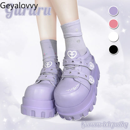 Original Punk Style Love Cross Macaron Subculture Platform Shoes Femme Spring Autumn 2025 New Elegant Casual Women's Pumps