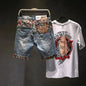 Men's Embroidered Patchwork Denim Shorts – Designer