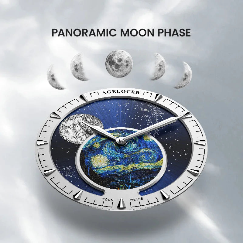 Astronomer Watch Van Gogh Oil Painting Luxury Automatic Mechanical Moon Phase Watch