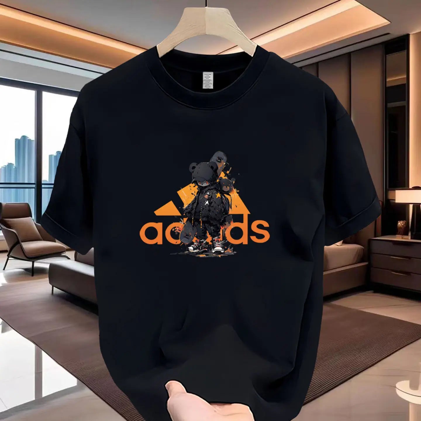 Grafikdruck Baumwoll-T-Shirt für Herren und Damen, leger, atmungsaktiv, Kleidung für die Familie, Rundhals, Kurzarm-Oberteil