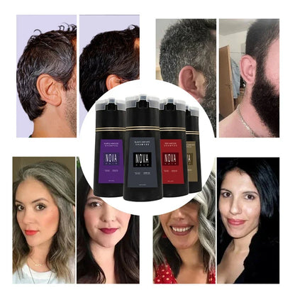 Nova Haarfärbemittel 3-in-1 Haarpflege Shampoo Natürliches Schnellweißhaar Gefärbtes Schwarzes Haarfärbemittel Dauerhafter Komfort Männer Frauen Haarpflege