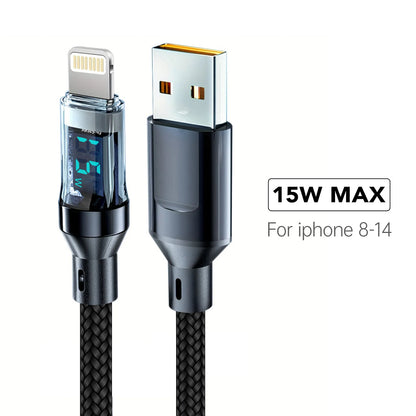 OOZCC LCD-Wattanzeige-Kabel, max. 120 W Super-Schnelllade-USB-C-Kabel Datenübertragung, USB A auf Lightning für iPhone 14 Pro