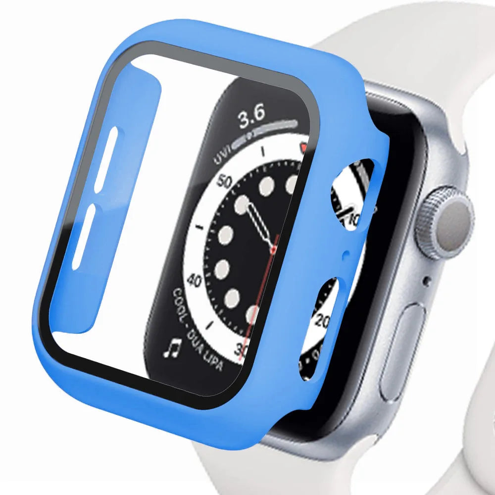 Displayschutzfolie aus gehärtetem Glas+Abdeckung für Apple Watch Zubehör 45mm 41mm 44mm 40mm 42mm Displayschutzfolie Apple Watch Hülle Serie 9 4 5 6 SE 7 8