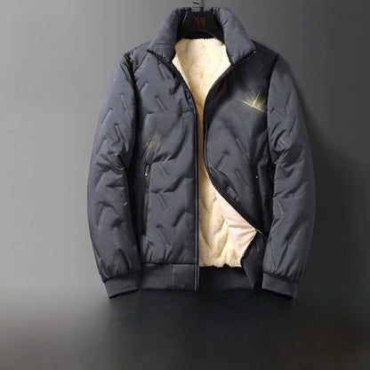 Lamb Velvet Thiened Men's Cotton Jaet Windproof Waterproof Stand Collar Coat Faionable Urban Sle Long Sve Coat