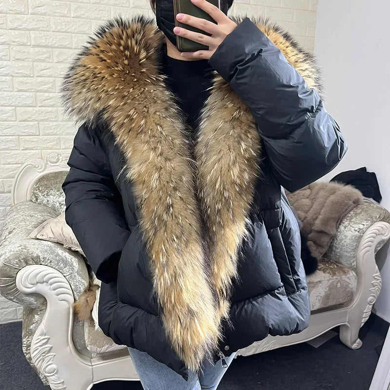 2025 MAOMAOKONG White Duck Down Jacket Winter Women Warm Loose Coat Natural Real Fox Fur Collar Thick Luxury Outerwear parkas