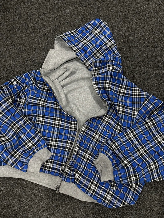Heavy Plaid Hoodie Women's Warm Zip-Up Double-Sided Sweatshirt