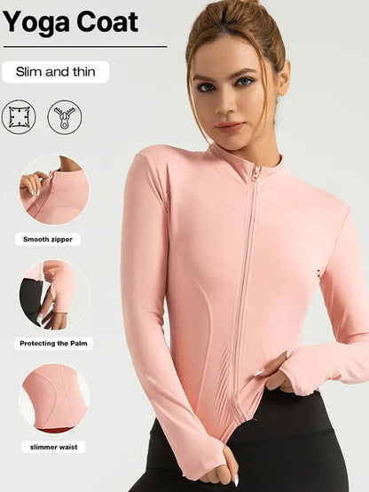 Fitnessjacke, Damen eng anliegendes, schnell trocknendes Oberteil, Herbstkollektion 2025, langärmeliger Sonnenschutz-Stehkragen, Sport Pilates