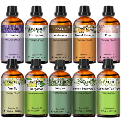 PHATOIL 1 Stk. Ätherisches Aromatherapieöl 30ml Zitrone Eukalyptus Lavendel Bergamotte Jasmin Wacholder Rose Vanille Ätherisches Aromaöl