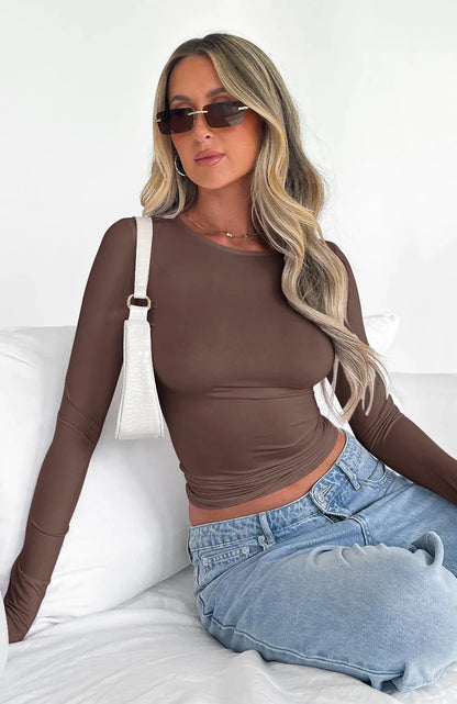 New Women's Casual Sports Long Sleeve T-shirt Spring and Autumn Solid Color Slim Fit Hoodie T-shirt Women's Street Top