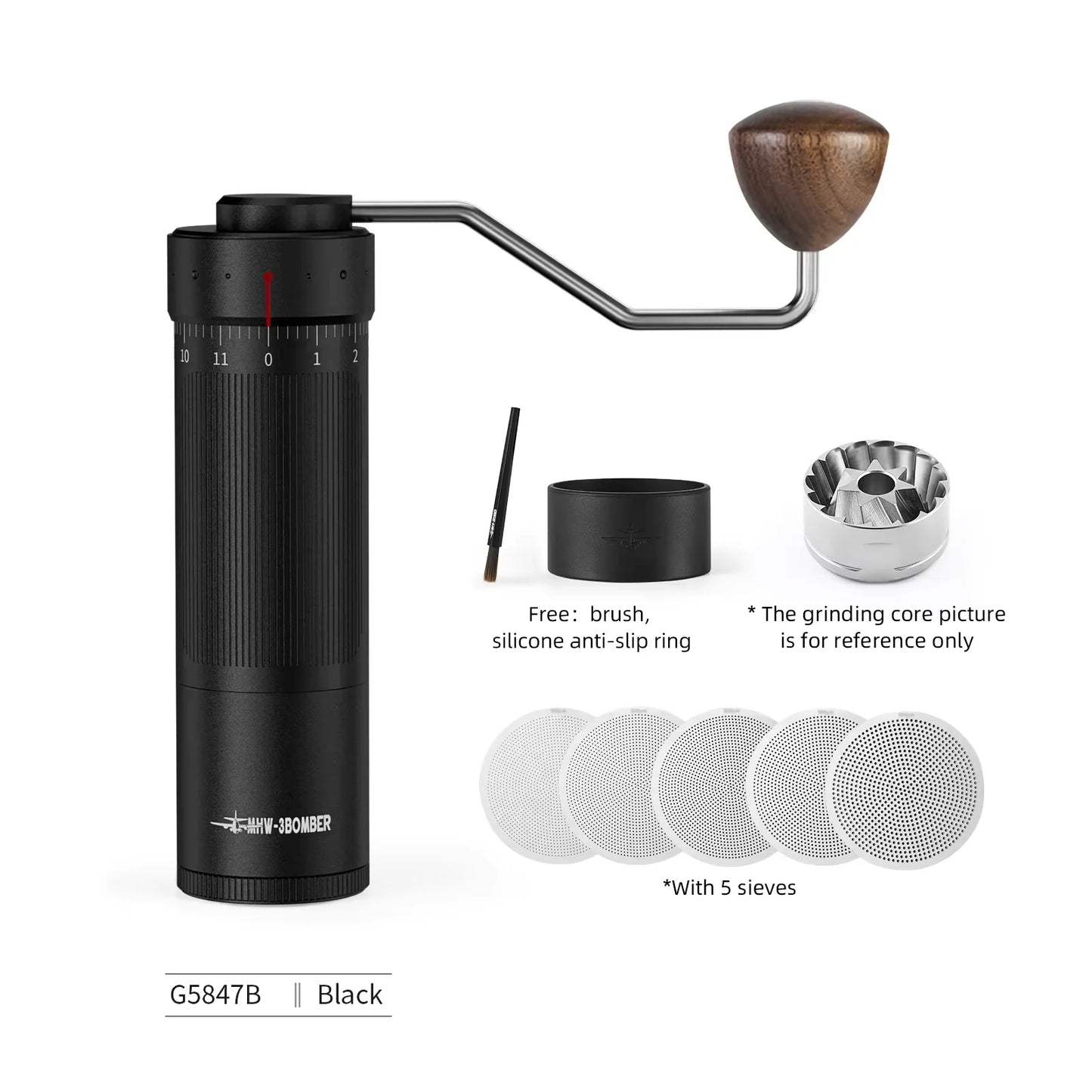 MHW-3BOMBER Manuelle Kaffeemühle 0,016mm/Klick Konisches Mahlwerk für Espresso Pour Over Verstellbar Edelstahl Barista Werkzeug